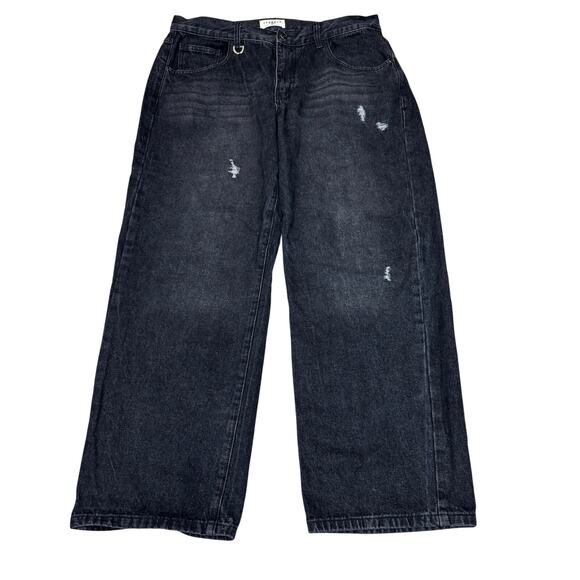 YoungLA 6037 Loose Essential Jeans Distressed Black Denim Men's XL (36x30) - Picture 1 of 11